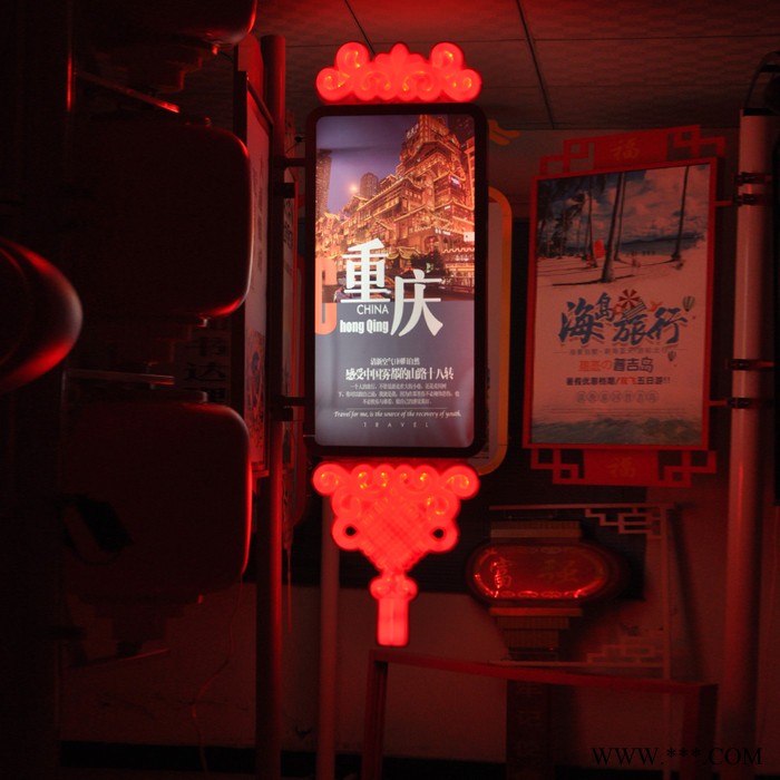 大朗中國結燈桿燈箱道旗廣告牌道路兩側路燈桿led宣傳i滾動燈箱線桿兩面廣告牌太陽能供電