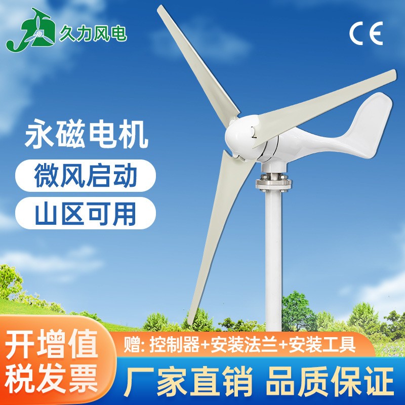 水平軸風(fēng)力發(fā)電機戶外家用100W300W風(fēng)能大功率12v24v永磁太陽能風(fēng) 1個起批