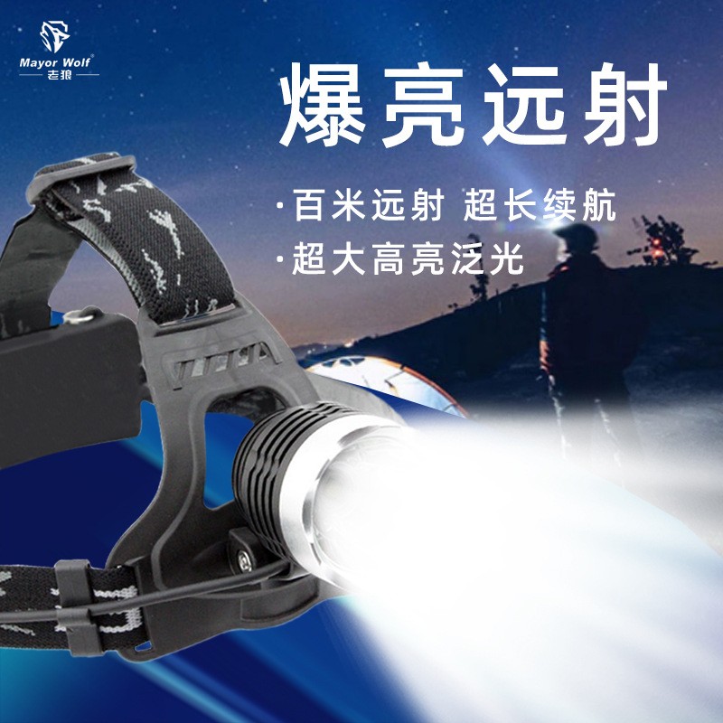 LED強光防水充電式頭燈 戶外夜騎夜釣專用頭戴式手電筒應(yīng)急燈