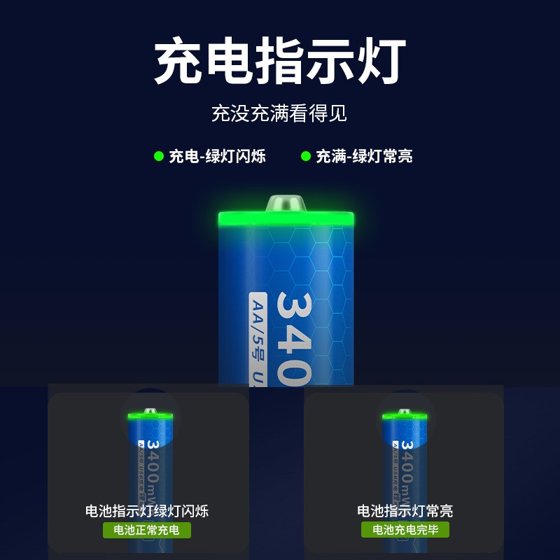 倍量USB電池5號充電鋰電池 1.5V五號大容量充電電池14500鋰電池